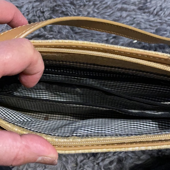 Kate Spade purse burlap with gingham interior - Picture 3 of 3